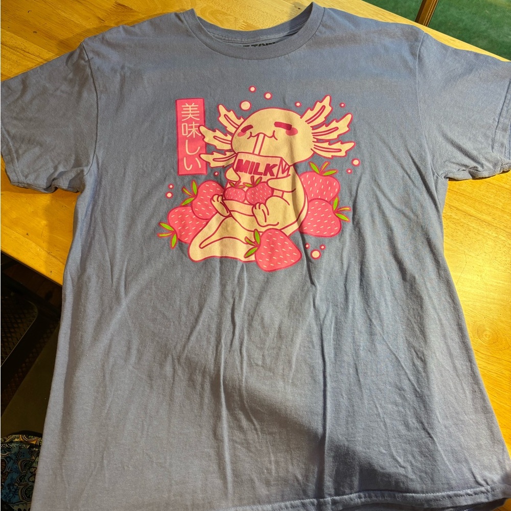 HOT TOPIC Blue T-shirt Pink Axolotl